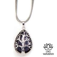 Collier Arbre De Vie En Alliage Zinc Avec Obsidienne Noire Pendentif Pierre