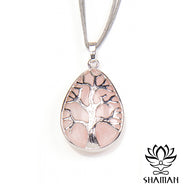 Collier Arbre De Vie En Alliage Zinc Avec Quartz Rose Pendentif Pierre