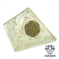 Grande Pyramide De Sélénite Orgonite Avec Fleur Vie Pyramide