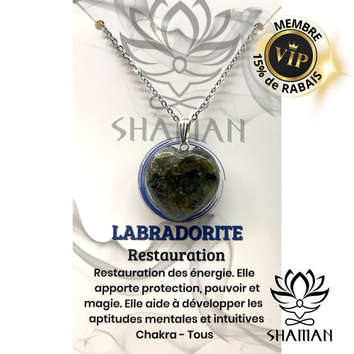 Labradorite Coeur Sur Chaine Pendentifs Shaman