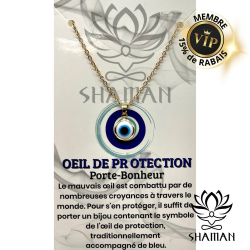 Oeil De Protection Or Et Blanc Sur Chaine Pendentifs Shaman