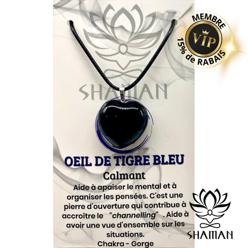 Oeil De Tigre Bleu Coeur Sur Cordelette Pendentifs Shaman