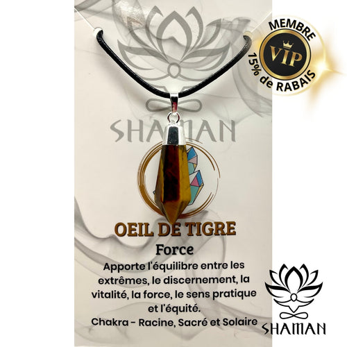 Oeil De Tigre En Pointe Diamant Sur Cordelette Pendentifs Shaman