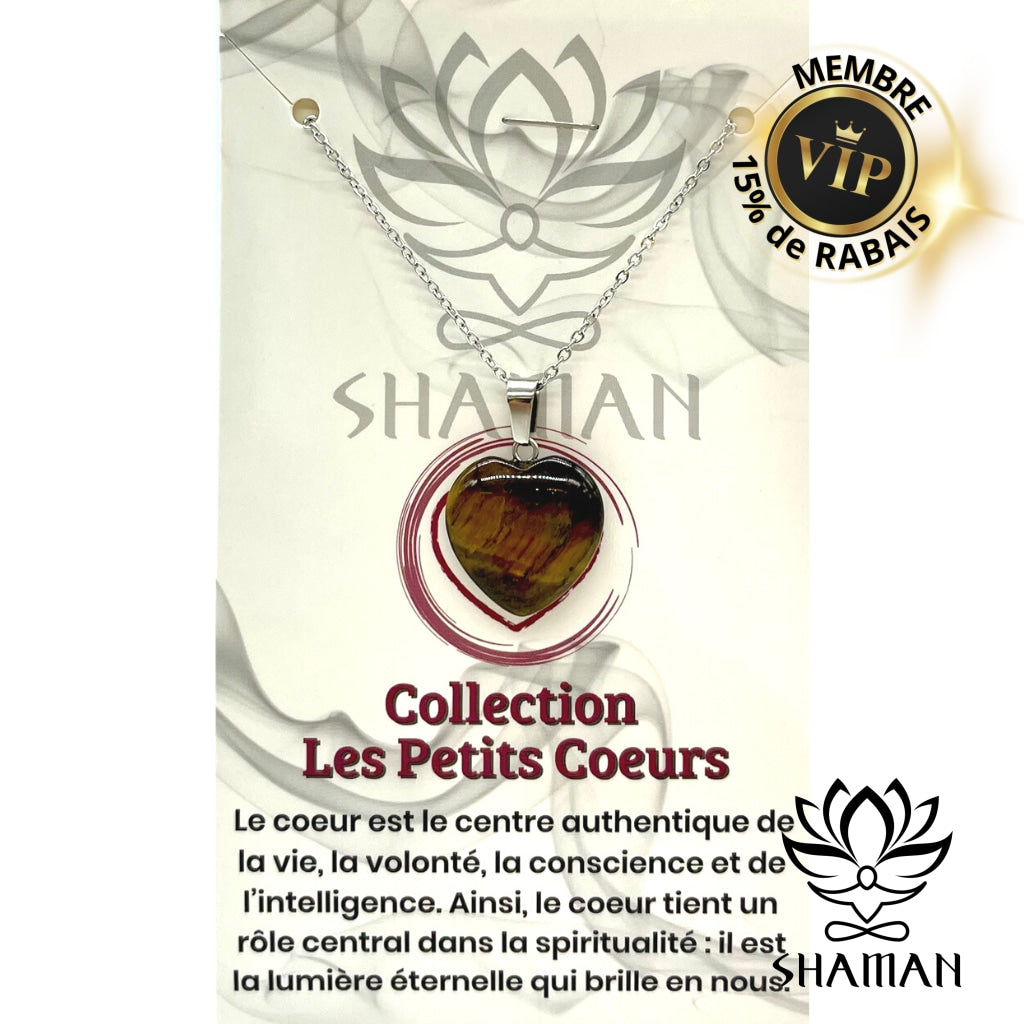 Oeil De Tigre (Force) Sur Chaine Collection Les Petits Coeurs Pendentifs Shaman