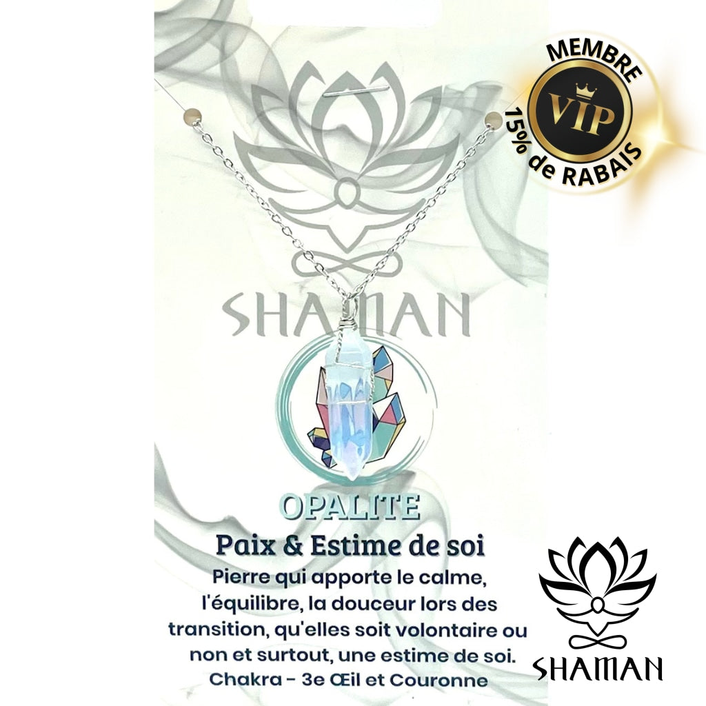 Opalite Double Pointe Sur Chaine Pendentifs Shaman