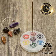 Porte Encens En Sélénite Avec Symboles Des Chakras Pierres Et Cristaux