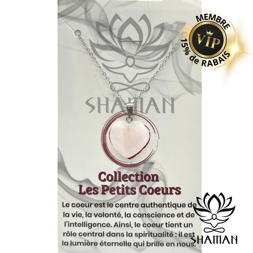 Quartz Rose Coeur Sur Chaine Collection Les Petits Coeurs Pendentifs Shaman