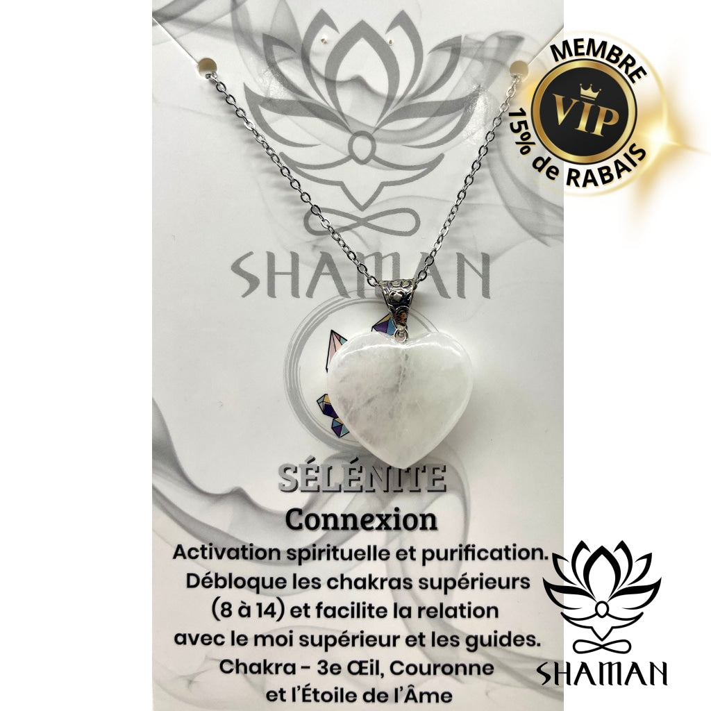 Sélénite Coeur Sur Chaine Pendentifs Shaman